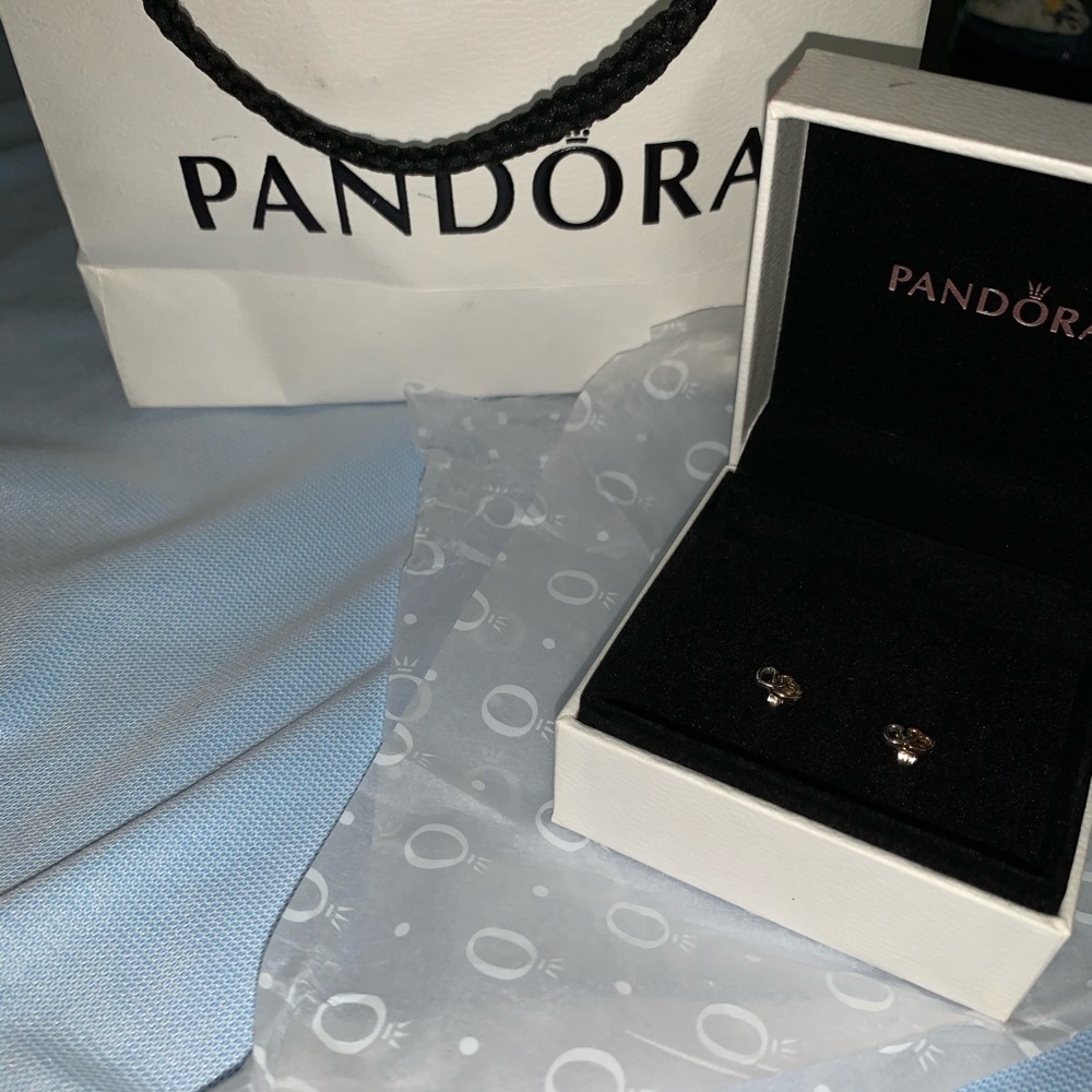 NEW Pandora Earrings Two Tone Heart to Heart Studs